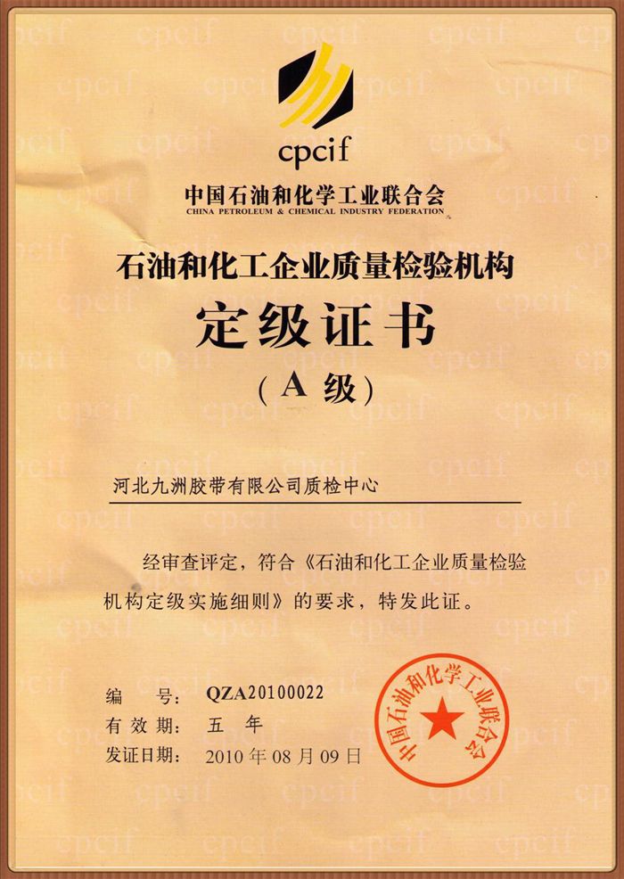Grading certificate of enterprise quality inspection institutions